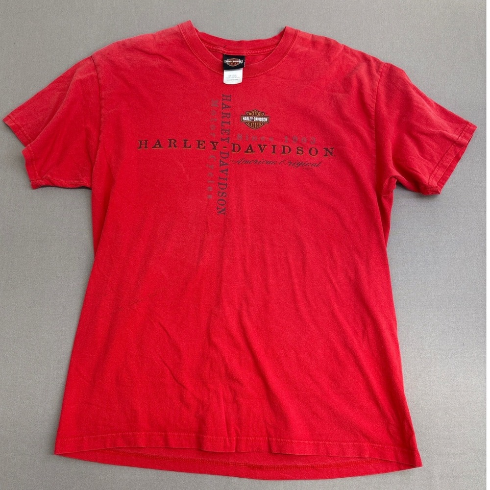 Harley Davidson T Shirt Mens Large Red Stans Batavia NY Eagle Graphic USA Made